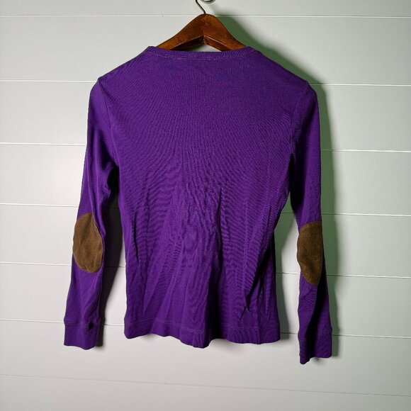 Lauren Ralph Lauren Women's Long Sleeve Shirt Faux Suede Elbow Patches -M-Purple - Picture 3 of 9